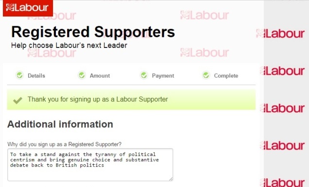 Samuel Hooper Labour Party signup - Labour Leadership - Jeremy Corbyn - 2