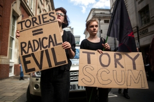 Bankers Toffs And Tory Scum - General Election 2015 - London Protests - Downing Street
