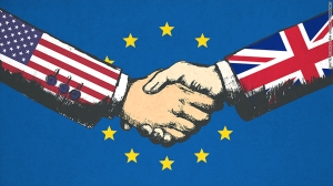 European Union - USA - UK British flags