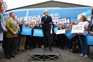 Theresa May - Conservative campaign bus - photo op campaign phony