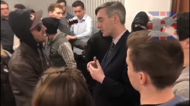 Jacob Rees-Mogg - University of West England - Momentum leftist protesters