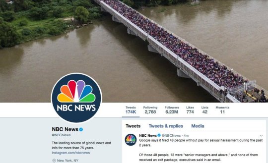 NBC news Twitter banner image - migrant caravan - journalistic bias